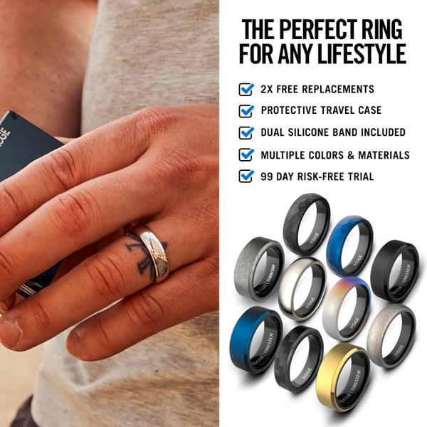 silicone ring, rubber ring, wedding band, sports ring, active ring, flexible ring, comfort ring, product launch, brand awareness, lifestyle, minimalist, trustworthy, warm, neutral, blue